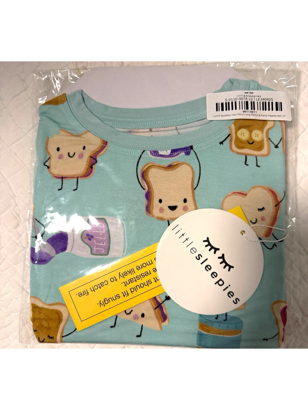 Little Sleepies Lunch Buddies Bamboo 2-Piece Long Sleeve Pajama Set 2T Blue